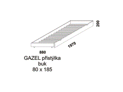 Přistýlka Gazel - rozměrový nákres. Provedení: kombinace masivu a lamina. Přistýlka je určena pro příležitostné spaní. Česká výroba. Kvalitní zpracování.