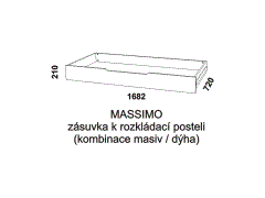 Zásuvka pod rozkládací postel Massimo z masivu – rozměrový nákres. Praktický úložný prostor. Český výrobek. Vysoká kvalita.