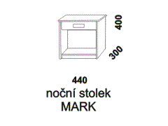 Noční stolek Mark z masivu, se šuplíkem - rozměrový nákres. Provedení: masivní smrk. Česká výroba. Vysoká kvalita.