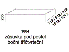 Zásuvka pod postel Line boční tříčtvrteční - rozměrový nákres. Provedení: LTD. Široká nabídka barevných dezénů. Kvalitní zpracování.