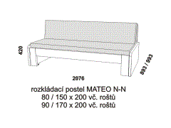 Rozkládací postel Mateo N-N - složená. Rozměrový nákres. Provedení: LTD. Do postelí lze použít matrace ve variantě sedák a opěrák nebo 3-dílnou matraci.