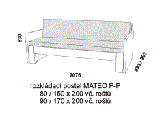 Rozkládací postel Mateo P-P - složená. Rozměrový nákres. Provedení: LTD. Do postelí lze použít matrace ve variantě sedák a opěrák nebo 3-dílnou matraci.