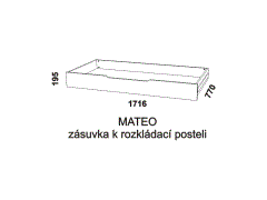 Zásuvka pod rozkládací postel Mateo - rozměrový nákres. Provedení: LTD. Praktický úložný prostor. Český výrobek.