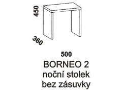 Noční stolek Borneo bez zásuvky – rozměrový nákres. Provedení: masivní malajský dub. Povrchová úprava: olej. Více barevných odstínů.