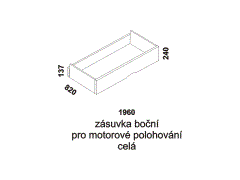 Zásuvka pod postel boční celá Melaka – rozměrový nákres. Zásuvka je vhodná pod postel s motorovým polohovacím roštem. Provedení: masivní malajský dub.