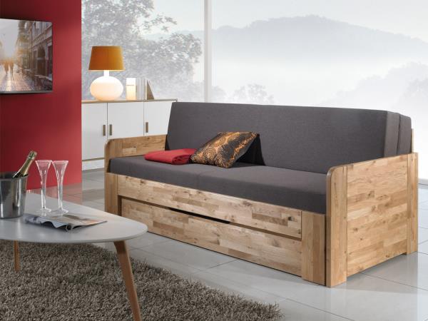 Rozkládací postel z masivu Massimo – masivní dub, velký výběr barevných odstínů. Varianta P-P. Rozkládací postel s úložným prostorem.