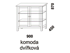 Komoda Anny dvířková - rozměrový nákres. Provedení: masivní smrk. Kvalitní zpracování. Česká výroba.