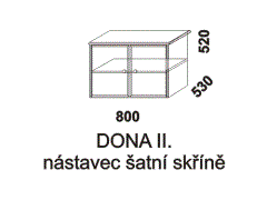 Nástavec šatní skříně Dona II z masivu - rozměrový nákres. Součástí nástavce je 1 police. Provedení: masivní smrk. Vysoká kvalita.