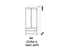 Šatní skříň Dona II z masivu - rozměrový nákres. Ke skříni je možné přiobjednat i nástavec. Provedení: masivní smrk. Kvalitní zpracování.