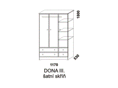 Šatní skříň Dona III z masivu - rozměrový nákres. Ke skříni je možné přiobjednat i nástavec. Provedení: masivní smrk. Kvalitní zpracování.
