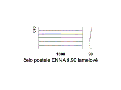 Čelo k posteli Enna - lamelové. Rozměrový nákres. Čelo se montuje přímo na zeď. Provedení: masivní smrk. Český výrobek.