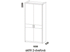 Skříň Enna 2-dveřová - rozměrový nákres. Provedení: kombinace LTD a masiv. Vhodná do ložnice. Český výrobek. Vysoká kvalita.