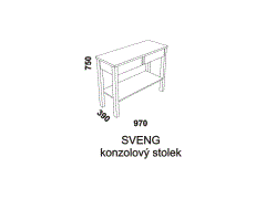 Konzolový stolek Sveng z masivu - rozměrový nákres. Provedení: masivní smrk. Praktický odkládací stolek se 2 zásuvkami. Česká výroba.