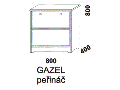 Peřináč Gazel z masivu, s výklopným čelem a půdou. Rozměrový nákres. Provedení: masivní smrk. Český výrobek.