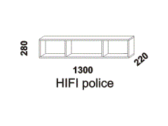 Hifi police z masivu - rozměrový nákres. Závěsná na zeď. Provedení: masivní smrk. Vysoká kvalita. Český výrobek.