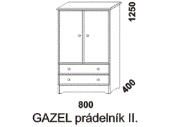 Prádelník Gazel z masivu - rozměrový nákres. Provedení: masivní smrk. Český výrobek. Ve dvířkové části jsou 3 police.