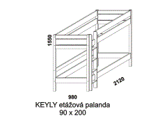 Etážová palanda Keyly z masivu. Rozměrový nákres. Provedení: masivní smrk. Vhodná do dětských pokojů. Česká výroba.