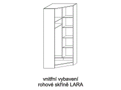 Vnitřní vybavení skříně Lara - rozměrový nákres.