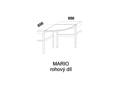 Rohový díl Mario z masivu - rozměrový nákres. Provedení: masivní smrk. Lze kombinovat s náklopným i zásuvkovým psacím stolem Mario. Vyrobeno v Česku.