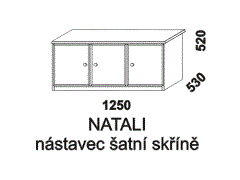 Nástavec šatní skříně Natali z masivu - rozměrový nákres. Součástí nástavce je 1 police v úzkém i širokém dílu. Provedení: masivní smrk. Vysoká kvalita.