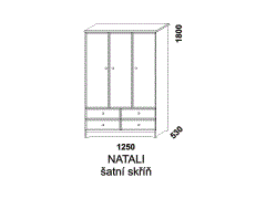 Šatní skříň Natali z masivu - rozměrový nákres. Ke skříni je možné přiobjednat i nástavec. Provedení: masivní smrk. Česká výroba.