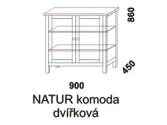 Komoda Natur dvířková - rozměrový nákres. Provedení: masivní smrk. Kvalitní zpracování. Česká výroba.