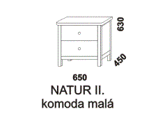 Komoda Natur malá dvouzásuvková - rozměrový nákres. Provedení: masivní smrk. Kvalitní zpracování. Česká výroba.