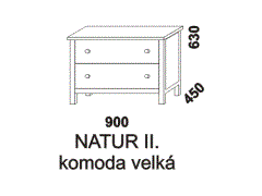 Komoda Natur velká dvouzásuvková - rozměrový nákres. Provedení: masivní smrk. Kvalitní zpracování. Česká výroba.