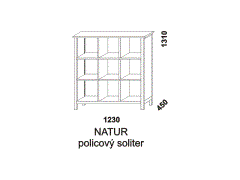 Policový soliter Natur z masivu. Rozměrový nákres. Provedení: masivní smrk. Kvalitní zpracování. Česká výroba.