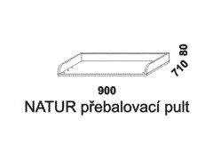 Přebalovací pult Natur z masivu. Rozměrový nákres. Provedení: masivní smrk. Kvalitní zpracování. Česká výroba.