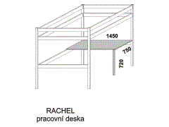 Pracovní deska Rachel z masivu. Rozměrový nákres. Provedení: masivní smrk. Vyrobeno v Česku.