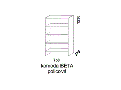 Komoda Sendy Beta policová z masivu - rozměrový nákres. Provedení: masivní smrk. Vhodná do dětských a studentských pokojů. Vyrobeno v Česku.