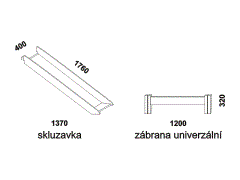 Skluzavka a zábrana Sendy z masivu - rozměrový nákres. Provedení: masivní buk, smrk. Vyrobeno v Česku. Vysoká kvalita.