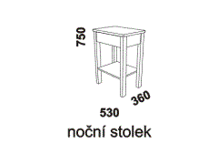 Noční stolek Theo - rozměrový nákres. Provedení: masivní smrk, buk. Vyrobeno v Česku. Vysoká kvalita.