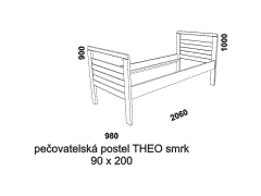 Pečovatelská postel Theo z masivu - rozměrový nákres. Provedení: masivní smrk. Český výrobek. Vysoká kvalita.