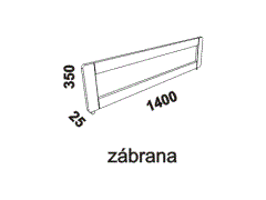 Zábrana Theo - rozměrový nákres. Provedení: masivní smrk, buk. Zábrana je určena pro postranice tloušťky 24 až 25 mm.