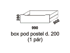 Box pod postel Thomas z masivu - rozměrový nákres. Provedení: buk, smrk. Vysoká kvalita. Vyrobeno v Česku.