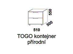 Kontejner Togo, 2-zásuvkový, na kolečkách. Rozměrový nákres. Provedení: masivní smrk. Vyrobeno v Česku. Kvalitní zpracování.