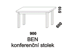 Konferenční stolek Ben z masivu - rozměrový nákres. Provedení: masivní smrk. Vhodný jako dětský hrací stolek. Český výrobek.