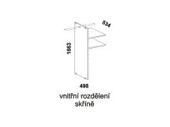 Vnitřní rozdělení skříně Piano - rozměrový nákres. Provedení: LTD. Český výrobek. Kvalitní zpracování. 