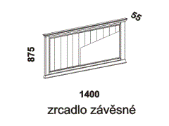 Zrcadlo závěsné Piano - rozměrový nákres. Vhodné do ložnice. Provedení: dub - dýha. Český výrobek. Kvalitní zpracování. 