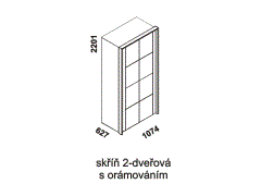 Skříň Keros 2-dveřová s orámováním - rozměrový nákres. Vhodná do ložnice. Provedení: masivní dub. Český výrobek. Vysoká kvalita. 