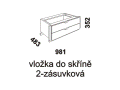 Vložka do skříně 2-zásuvková Keros - rozměrový nákres. Český výrobek. Provedení: masivní dub. Vysoká kvalita. 