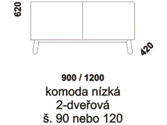 Komoda Mamma nízká 2-dveřová - rozměrový nákres. Vhodná do ložnice. Provedení: dub. Český výrobek. Vysoká kvalita. 