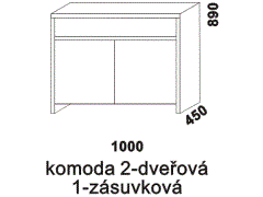 Komoda Dana 2-dveřová 1-zásuvková - rozměrový nákres. Přírodní dýha. Provedení: buk. Vysoká kvalita. Český výrobek.