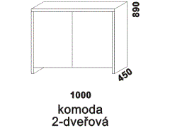 Komoda Dana 2-dveřová - rozměrový nákres. Přírodní dýha. Provedení: buk. Vysoká kvalita. Český výrobek.