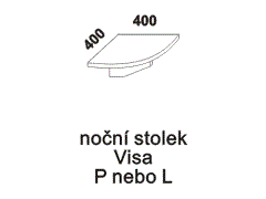 Noční stolek Visa z masivu - rozměrový nákres. Různé druhy dřevin. Kvalitní konstrukce. Česká výroba.