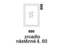 Nástěnné zrcadlo Hana. Rozměrový nákres. Rám z masivního dřeva. Vysoká kvalita. Různé druhy dřevin. Šíře zrcadla je 60 cm.