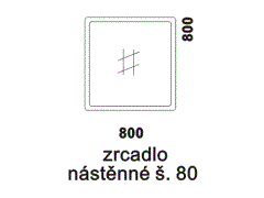 Nástěnné zrcadlo Hana. Rozměrový nákres. Rám z masivního dřeva. Vysoká kvalita. Různé druhy dřevin. Šíře zrcadla je 80 cm.