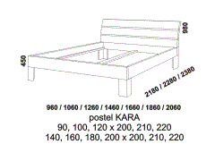 Postel Kara z masivu - rozměrový nákres. Oblé čelo. Různé druhy dřevin. Vysoká kvalita. Český výrobek.